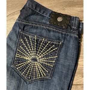 Vintage Antik Blackout Straight Leg Dark Wash Button Fly Y2K Blue Jeans Sz 38x35
